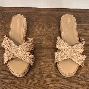 Kaanas Tan Woven Slide Sandals